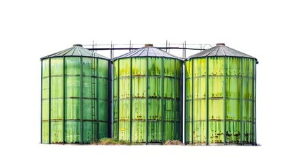 green steel silos isolate on white background