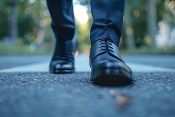 Men's shoes walking on pavement