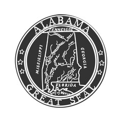Alabama Icon Silhouette Illustration. State Seal Vector Graphic Pictogram Symbol Clip Art. Doodle Sketch Black Sign.