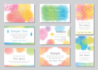 水彩のカラフルな絵の具のかわいいカードセット