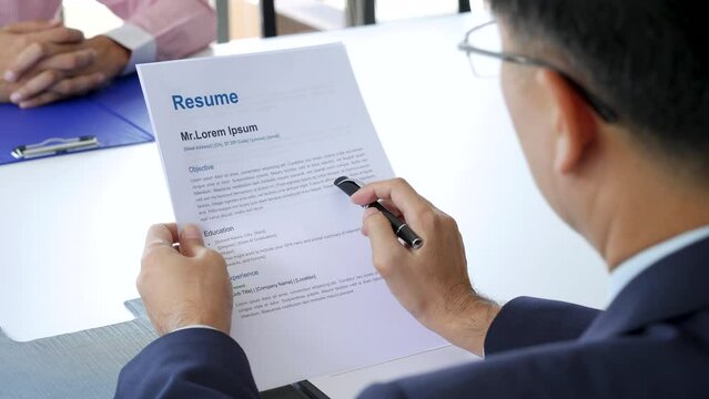 Job Interview with headhunter agent and applicant. Job HR applicants having an interview with Human resource manager jobs interviewing with confident candidate at business firm office give cv resume