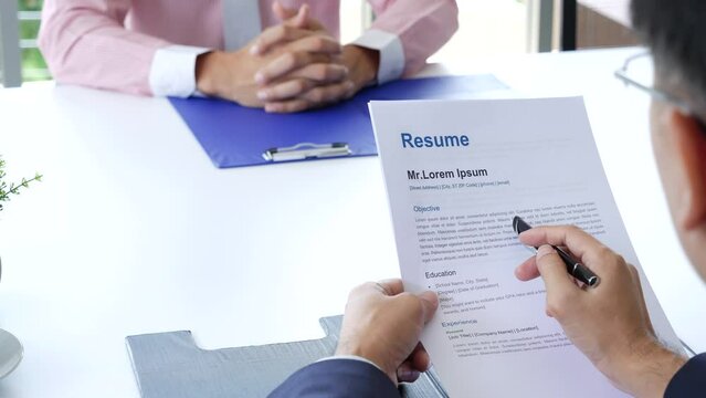 Job Interview with headhunter agent and applicant. Job HR applicants having an interview with Human resource manager jobs interviewing with confident candidate at business firm office give cv resume