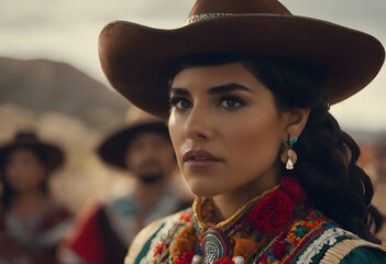 portrait captures a woman dressed in traditional Mexican attire
