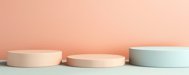 Three empty podiums of different heights against a pastel pink background.