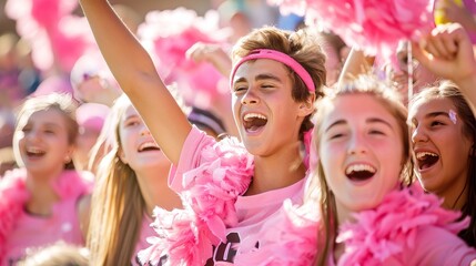 School spirit and sports. cheerful students participating in pep rallies and sports events