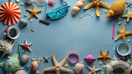 Vibrant ocean-themed decorations on a blue tabletop