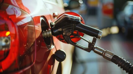 gasoline pump nozzles filling in the tank