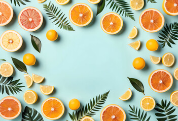 lemon and citrus flat lay with copy space