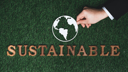 Environmentally sustainable and eco awareness campaign with text message, hand arranged into word...
