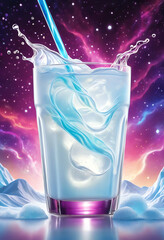 vibrant glowing white drink with water splash effect