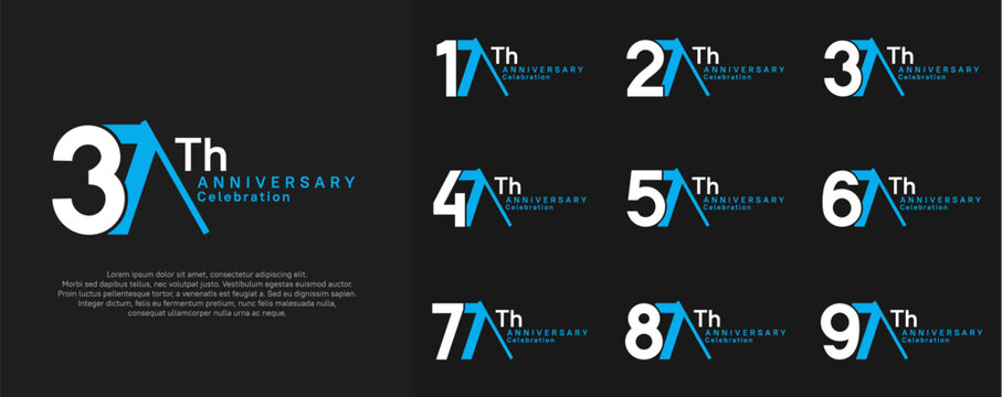 anniversary logotype vector set. white and blue color with slash for celebration day