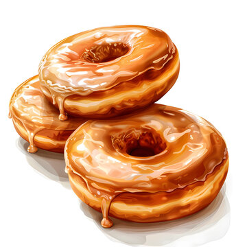 Clipart illustration of glazed donuts on a white background. Suitable for crafting and digital design projects.[A-0001]