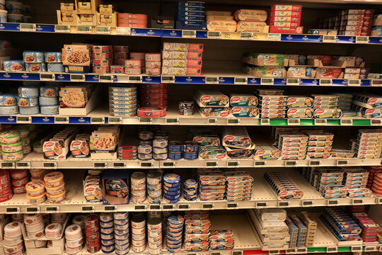 Decize, France - september 17th 2022: Canned fish products