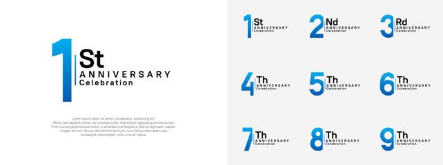 anniversary vector design set blue and black color for celebration day