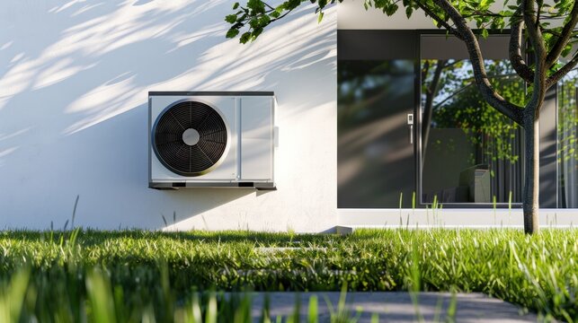 AC compressor installed outside the house, healthy living concept