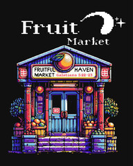 Fruit Market 8-bit Vector Art, Illustration and Graphic