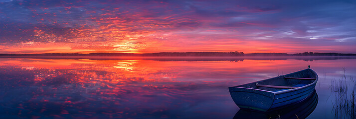 Morning Serenity: A Panoramic Sunrise over a Tranquil Lake