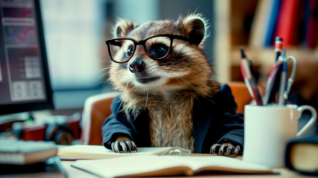 Business Raccoon working in an office