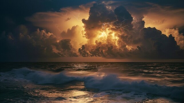 Tunderstorm at a cloudy Night above sea