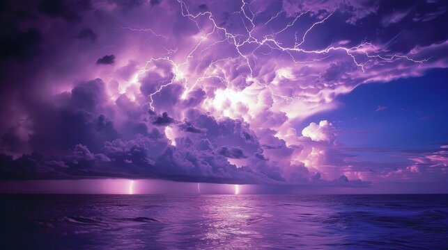 Tunderstorm at a cloudy Night above sea