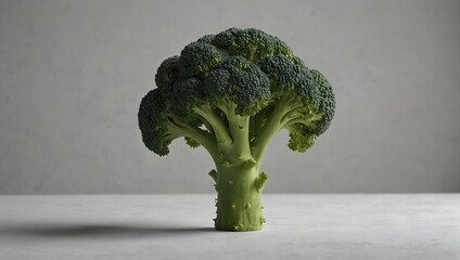 A solitary broccoli stands against a pristine white backdrop, its verdant hue contrasting sharply against the purity of its surroundings ai_generated - obrazy, fototapety, plakaty
