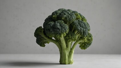 A solitary broccoli stands against a pristine white backdrop, its verdant hue contrasting sharply against the purity of its surroundings ai_generated - obrazy, fototapety, plakaty