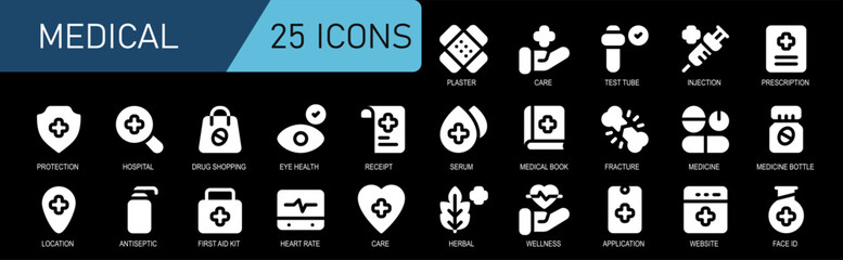 white solid icon set medic.