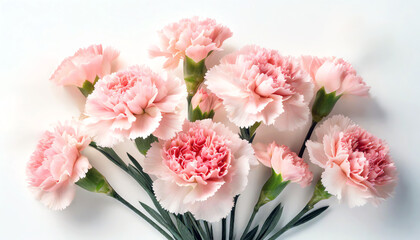 Bouquet of pink carnations on simple white background