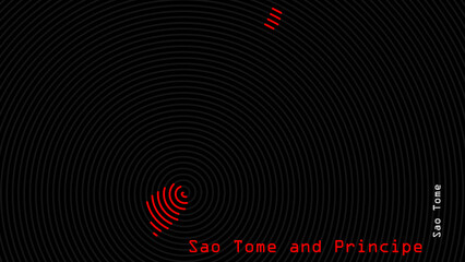 A map of Sao Tome and Principe, with a dark background and the country's outline in the shape of a colored spiral, centered around the capital. A simple sketch of the country.
