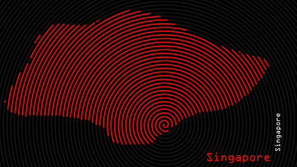 A map of Singapore, with a dark background and the country's outline in the shape of a colored spiral, centered around the capital. A simple sketch of the country.