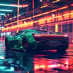green sports car wallpaper with fantastic light effect background. generative ai
