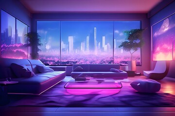 virtual backgrounds wallpapers animation stream overlay loop modern futuristic living room with 