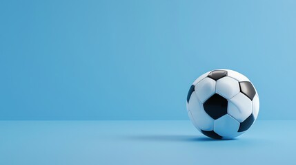 Fototapeta premium A blue background with a soccer ball. The soccer ball is in the center of the image and is slightly angled toward the viewer.