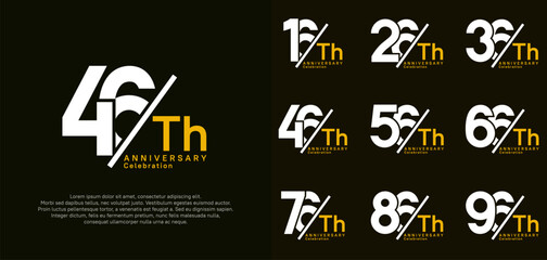 anniversary logo style vector set with slash white and yellow color can be use for celebration