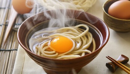 日本の代表的な家庭料理の月見うどん