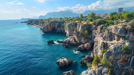 The dramatic coastline of Antalya, with its towering cliffs and secluded coves lapped by the azure...