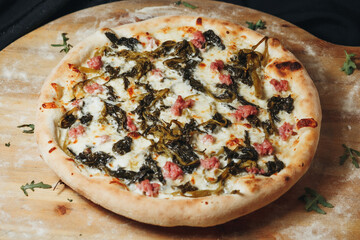 Savory Ham Greens Delight,A mouthwatering pizza 
