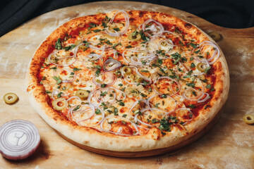 Savory Pizza Delight on Wooden Board