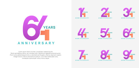 anniversary logotype vector set with purple and orange color for special celebration day