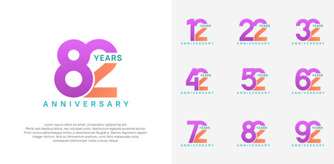 anniversary logotype vector set with purple and orange color for special celebration day