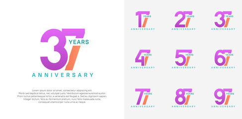 anniversary logotype vector set with purple and orange color for special celebration day