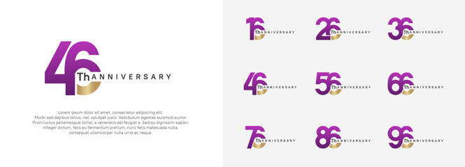 anniversary logotype vector set, purple and gold color for celebration purpose