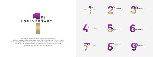 anniversary logotype vector set, purple and gold color for celebration purpose