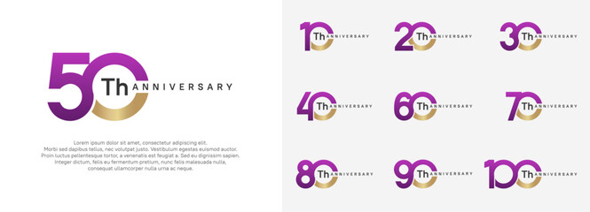 anniversary logotype vector set, purple and gold color for celebration purpose