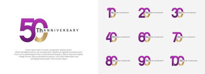 anniversary logotype vector set, purple and gold color for celebration purpose