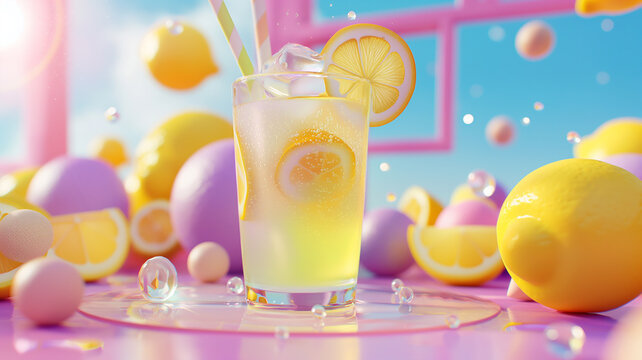 cocktail with ice and lemon