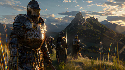 Epic Scene of Armored Knights in the Wilderness at Dusk in VG Graphics