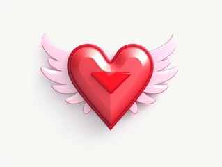 3D-style imitation cartoon heart icon with wings on a white background