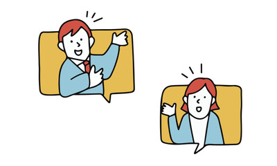 プレゼンテーション・案内・話す男女のイラスト