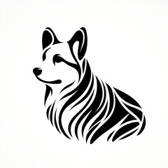Black and white corgi silhouette, minimalistic touches to create an abstract image. Minimalism, monochrome background.